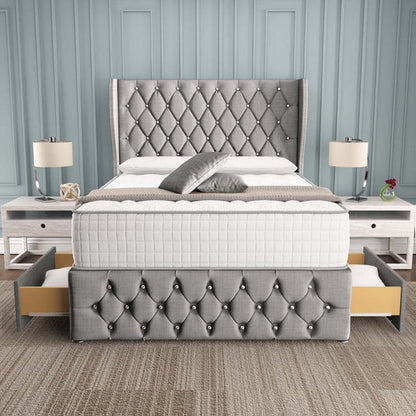 Monaco Wingback Divan Bed - Silver Linoso