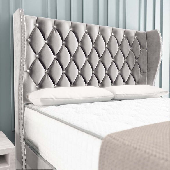 Monaco Wingback Divan Bed - Silver Plush Velvet