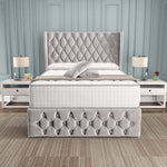 Monaco Wingback Divan Bed - Silver Plush Velvet