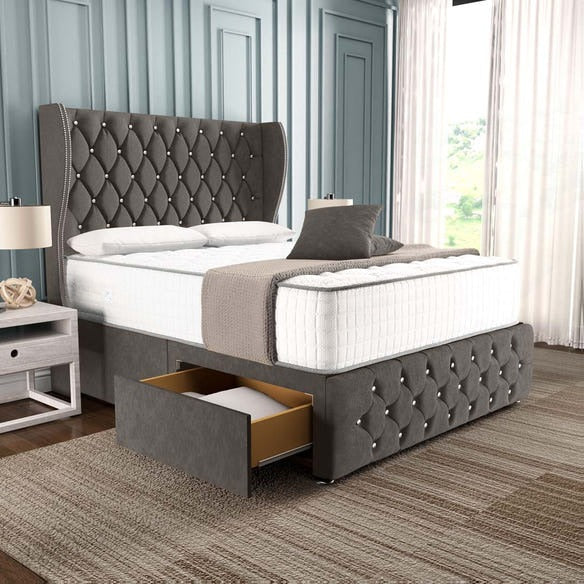 Monaco Wingback Divan Bed - Slate Grey Naples