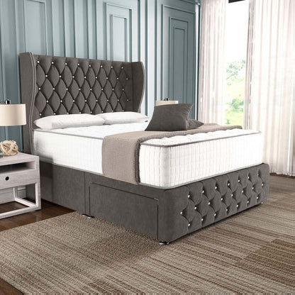 Monaco Wingback Divan Bed - Slate Grey Naples