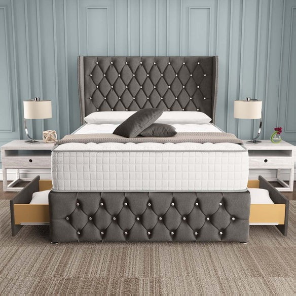 Monaco Wingback Divan Bed - Slate Grey Naples