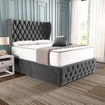 Monaco Wingback Divan Bed - Steel Plush Velvet