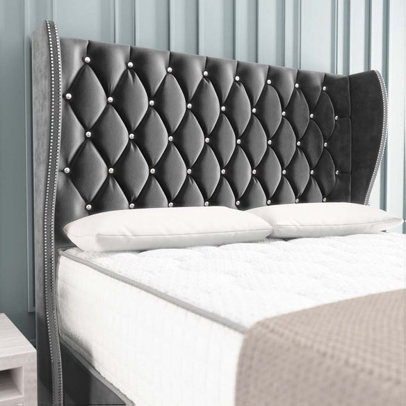 Monaco Wingback Divan Bed - Steel Plush Velvet