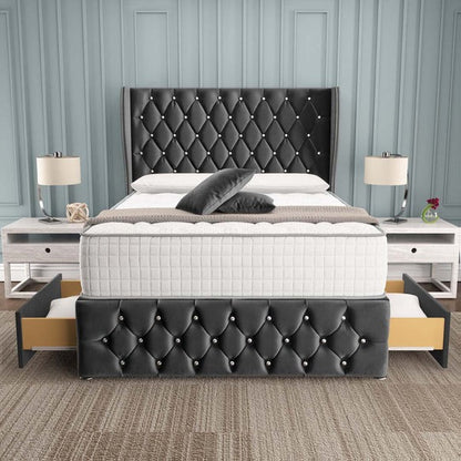Monaco Wingback Divan Bed - Steel Plush Velvet