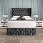 Monaco Wingback Divan Bed - Steel Plush Velvet