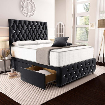 Moscow Divan Bed - Black Plush Velvet