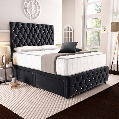 Moscow Divan Bed - Black Plush Velvet