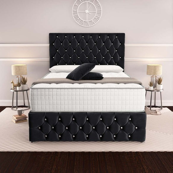 Moscow Divan Bed - Black Plush Velvet