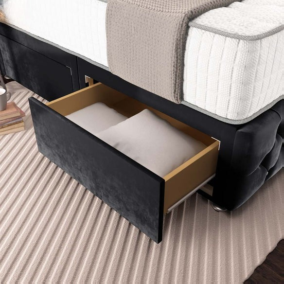 Moscow Divan Bed - Black Plush Velvet