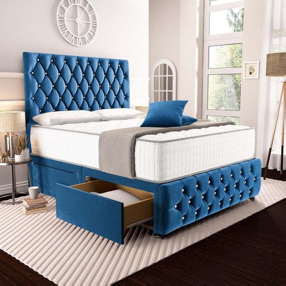 Moscow Divan Bed - Blue Plush Velvet