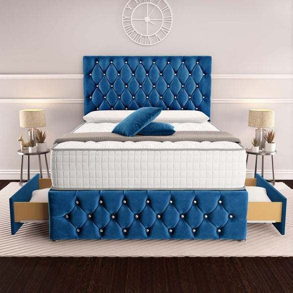 Moscow Divan Bed - Blue Plush Velvet