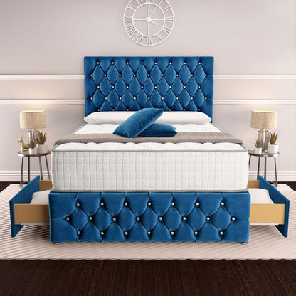 Moscow Divan Bed - Blue Plush Velvet