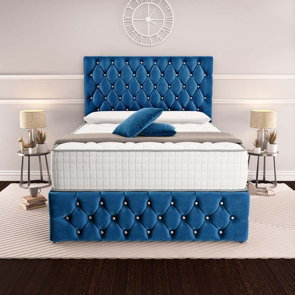 Moscow Divan Bed - Blue Plush Velvet