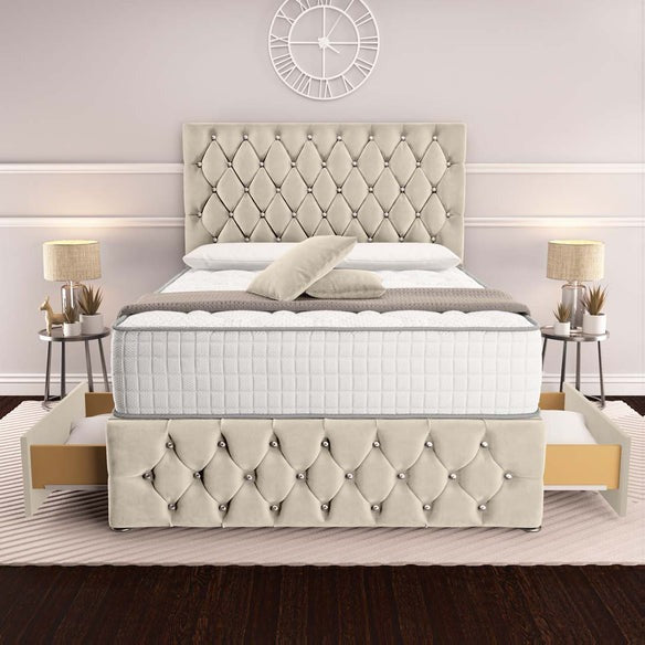 Moscow Divan Bed - Cream Plush Velvet