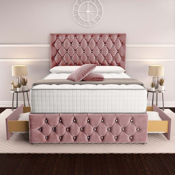 Moscow Divan Bed - Pink Plush Velvet