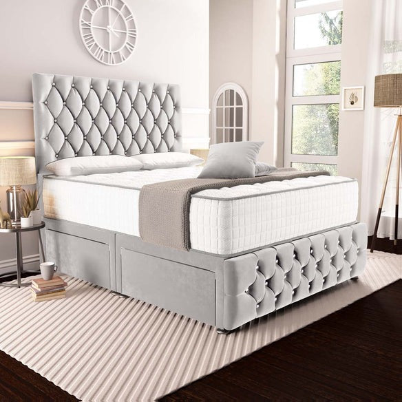 Moscow Divan Bed - Silver Plush Velvet