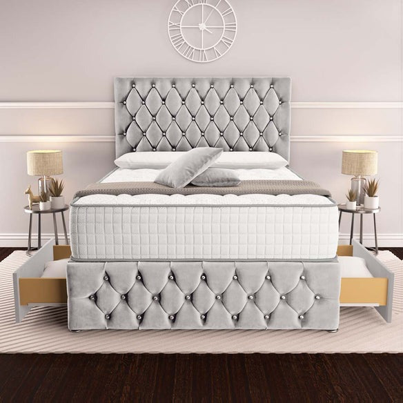 Moscow Divan Bed - Silver Plush Velvet