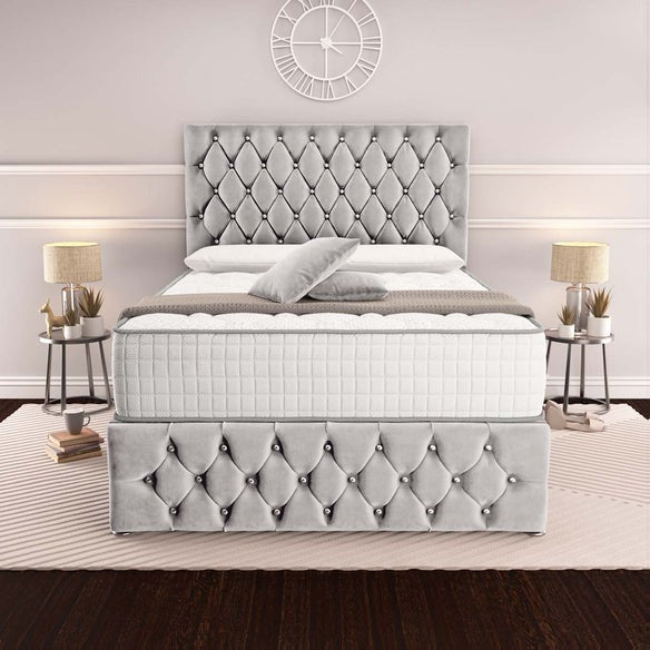 Moscow Divan Bed - Silver Plush Velvet