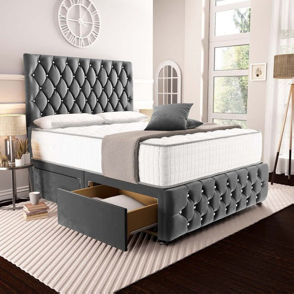 Moscow Divan Bed - Steel Plush Velvet
