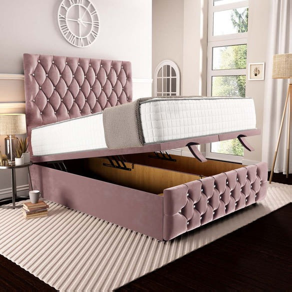 Moscow Ottoman Divan Bed - Pink Plush Velvet