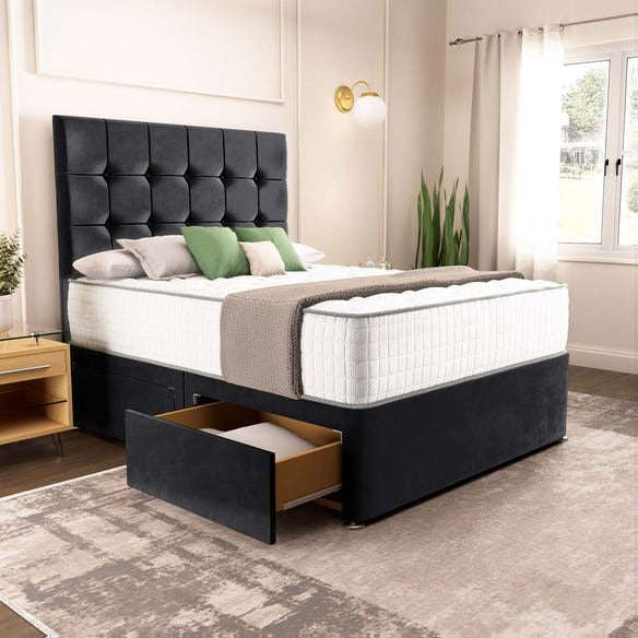 Oslo Divan Bed - Black Plush Velvet