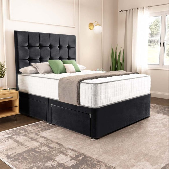 Oslo Divan Bed - Black Plush Velvet