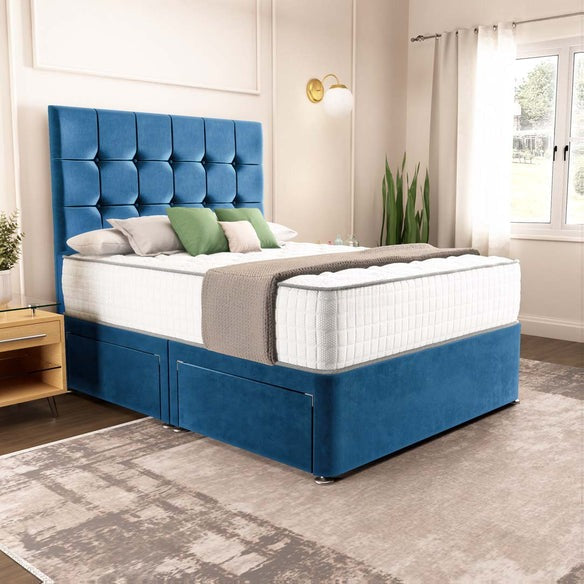 Oslo Divan Bed - Blue Plush Velvet
