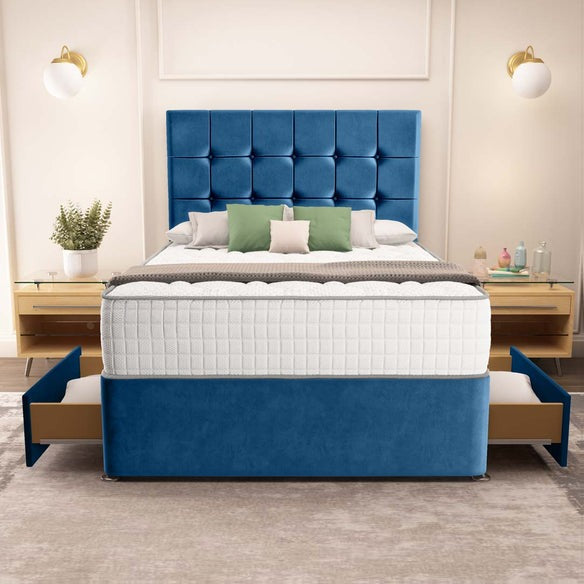 Oslo Divan Bed - Blue Plush Velvet