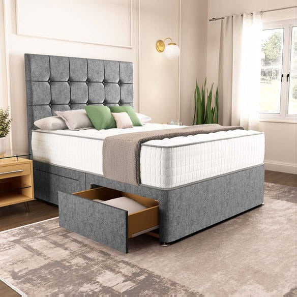 Oslo Divan Bed - Silver Chenille