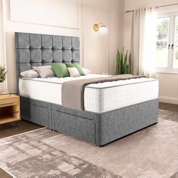 Oslo Divan Bed - Silver Chenille