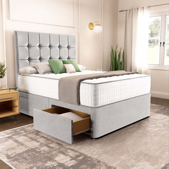 Oslo Divan Bed - Silver Plush Velvet