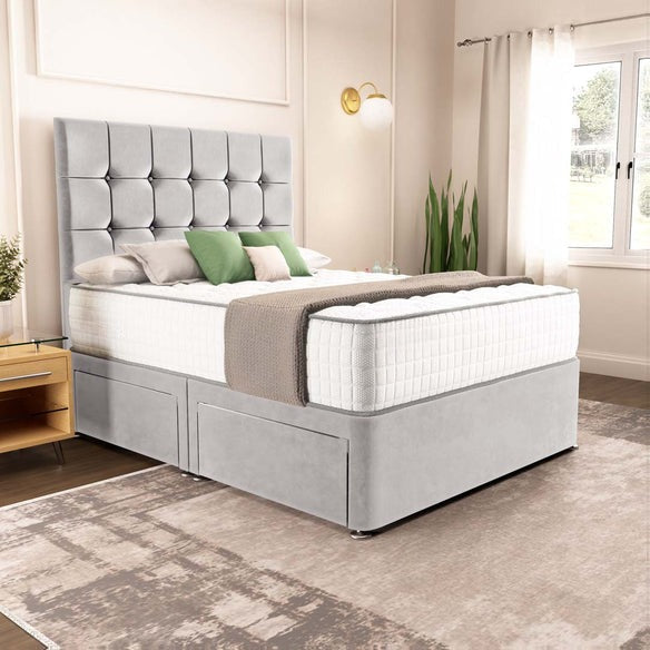 Oslo Divan Bed - Silver Plush Velvet