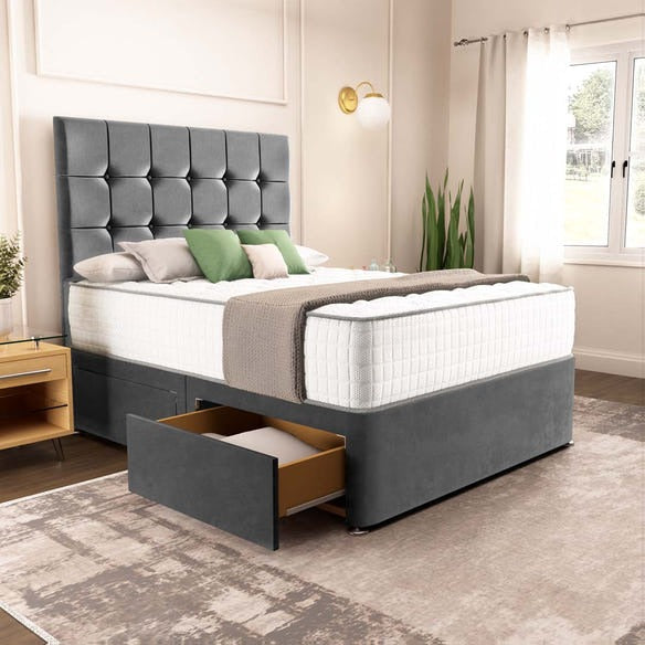 Oslo Divan Bed - Steel Plush Velvet