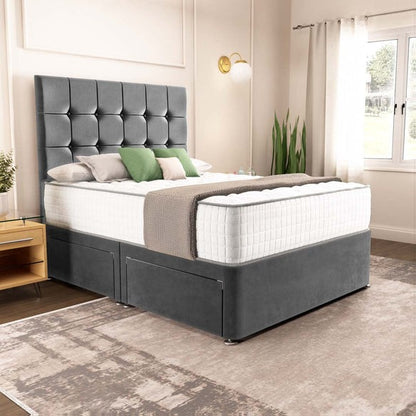 Oslo Divan Bed - Steel Plush Velvet