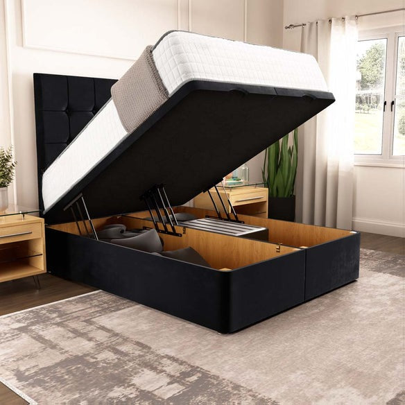 Oslo Ottoman Divan Bed - Black Plush Velvet