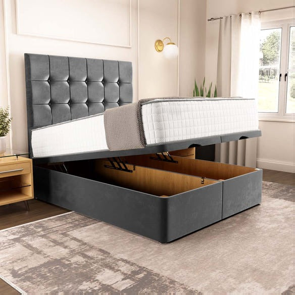 Oslo Ottoman Divan Bed - Steel Plush Velvet