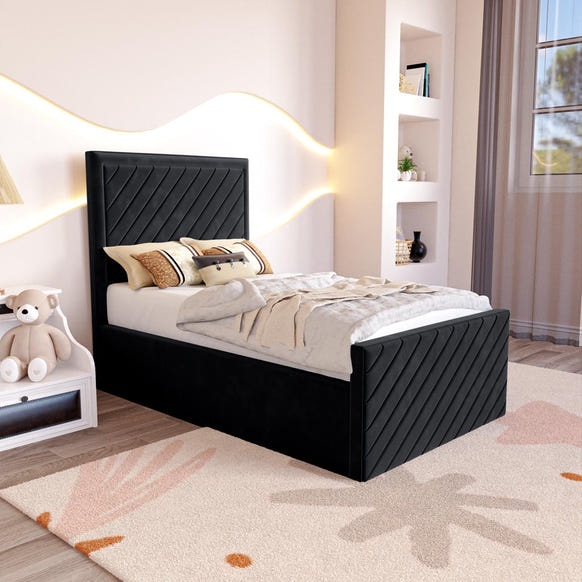 Oxford Kids Upholstered Bed - Black Plush Velvet