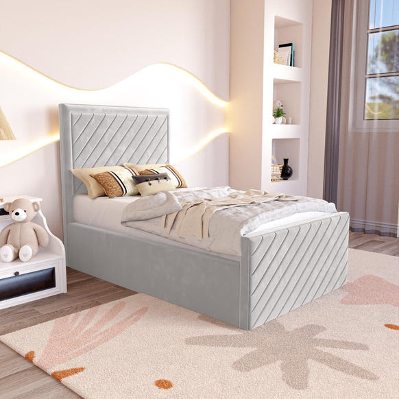 Oxford Kids Upholstered Bed - Silver Plush Velvet