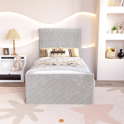 Oxford Kids Upholstered Bed - Silver Plush Velvet