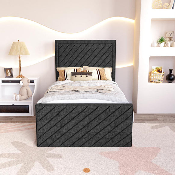 Oxford Kids Upholstered Ottoman Bed - Black Chenille
