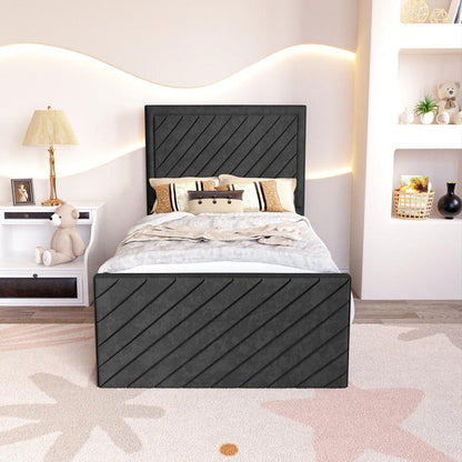 Oxford Kids Upholstered Ottoman Bed - Black Naples