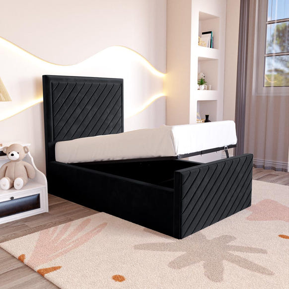 Oxford Kids Upholstered Ottoman Bed - Black Plush Velvet