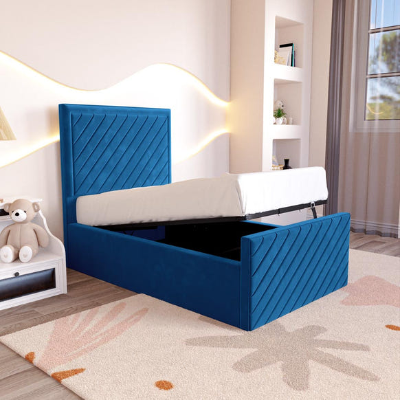 Oxford Kids Upholstered Ottoman Bed - Blue Plush Velvet