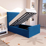 Oxford Kids Upholstered Ottoman Bed - Blue Plush Velvet