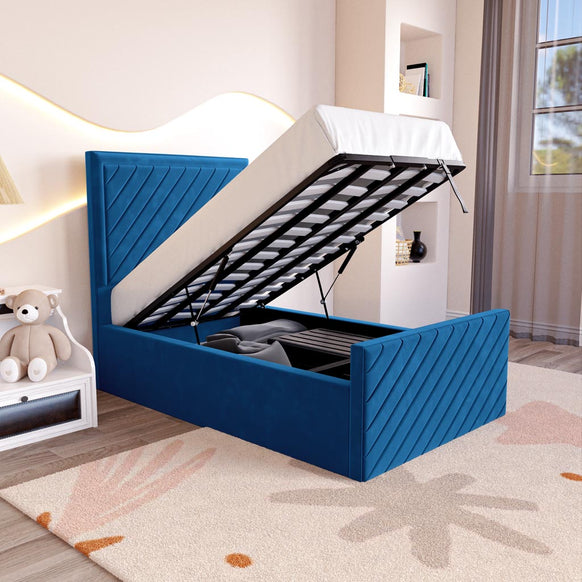 Oxford Kids Upholstered Ottoman Bed - Blue Plush Velvet