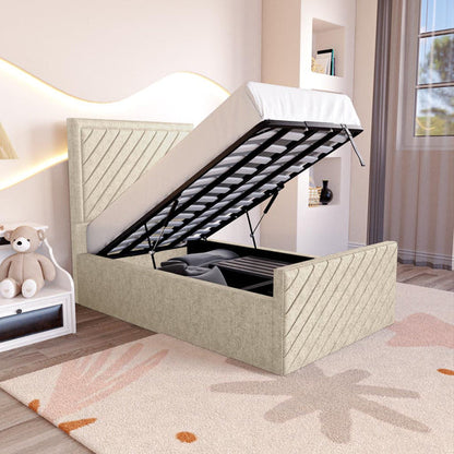 Oxford Kids Upholstered Ottoman Bed - Cream Chenille
