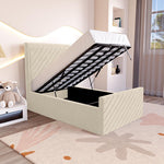 Oxford Kids Upholstered Ottoman Bed - Cream Plush Velvet