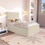 Oxford Kids Upholstered Ottoman Bed - Cream Plush Velvet