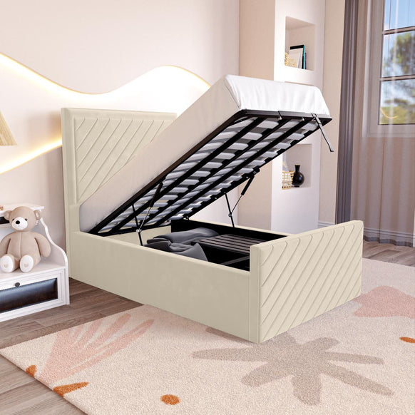 Oxford Kids Upholstered Ottoman Bed - Cream Plush Velvet